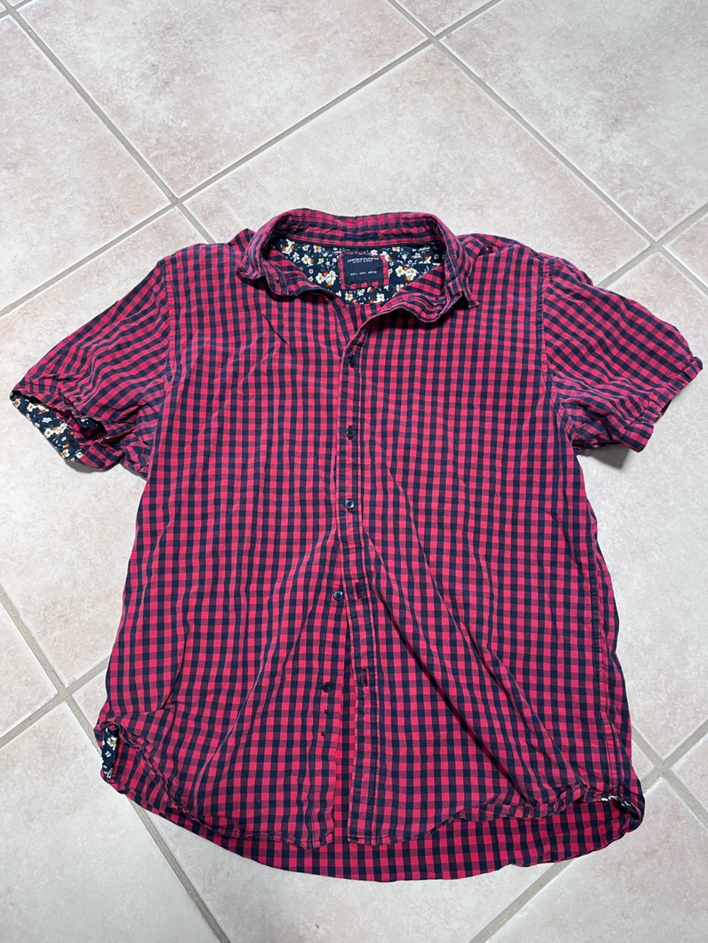 Denim & Flower Men's Red and Black Check Button-Down Shirt